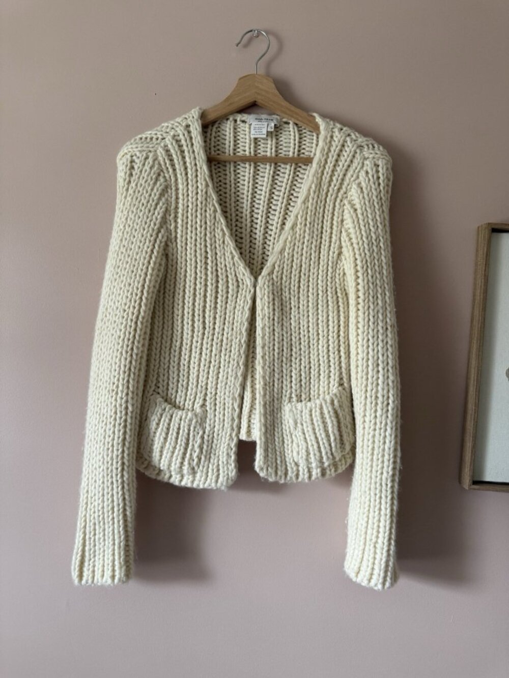 Guido Pisani Made In Italy Wool Blend Chunky Open Knit Cardigan Cream Cottage S